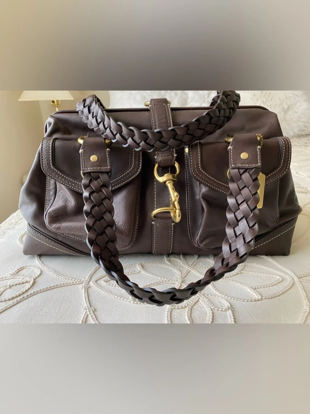Coach Daphne Vintage Brown Braided Leather Satchel with Gold Hardware